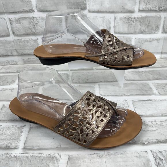 Paul Green Bronze Leather Women's 7.5 UK-10 US Flip Flop Thong Punched Sandals - Picture 4 of 12